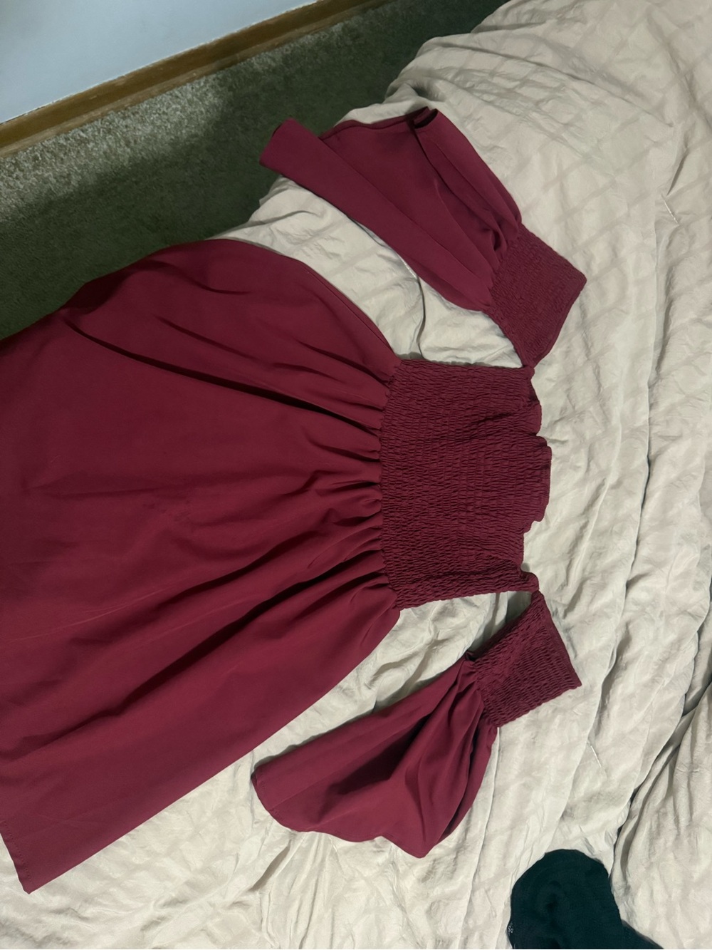 ROMWE Berry Off-Shoulder Smocked Mini Dress